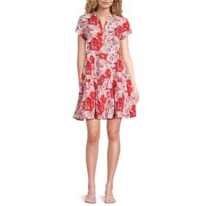 NWT Jude Connally Maddie Floral Bloom Split Neck Short Sleeve Tiered Dress